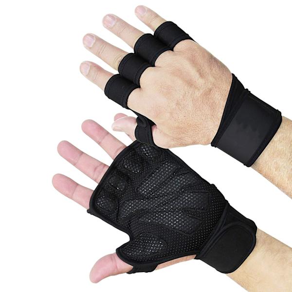 1 par halvfingerhandskar med handledsskydd, tjocka silikonhandskar för fitness, cykling och lyftning