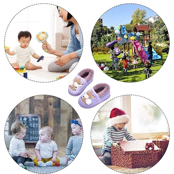 1 par Tofflor för småbarn, Pälsfodrade Varma Slip-On Hemtofflor Söta Vintertofflor Halkfria Innetofflor (räv) purple 15cm