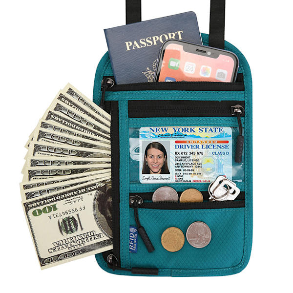Reisehalslommebok RFID Passholder, Lett Passlommebok, Kredittkort Penger Pung, Reisepung for Kvinner Menn
