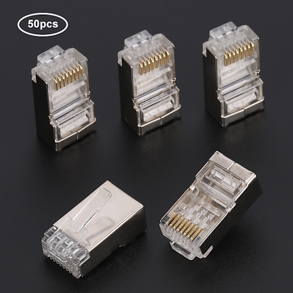 50 kpl Cat6 RJ45 -liitin Ethernet-verkkokaapeli Modulaarinen liitin 8P8C kullattu