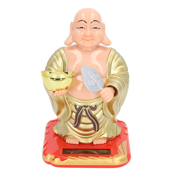 Skrivbordsdekoration, Solcellsdriven Maitreya Buddha-staty, Livfull lyckoamulett för kontor, bil, hem