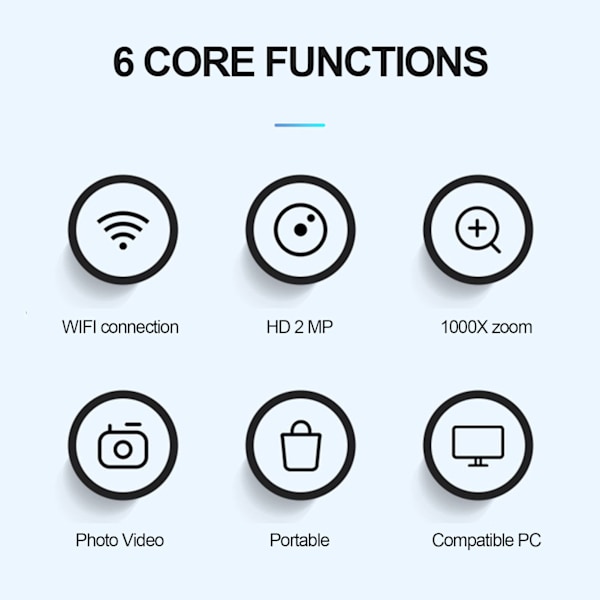 Trådløst digitalt mikroskop 50‑1000X forstørrelse 2 millioner piksler 1080P HD med justerbart stativ for Android for IOS