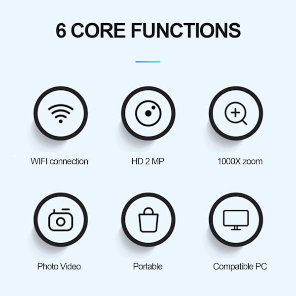 Trådløst digitalt mikroskop 50‑1000X forstørrelse 2 millioner pixels 1080P HD med justerbart stativ til Android til IOS