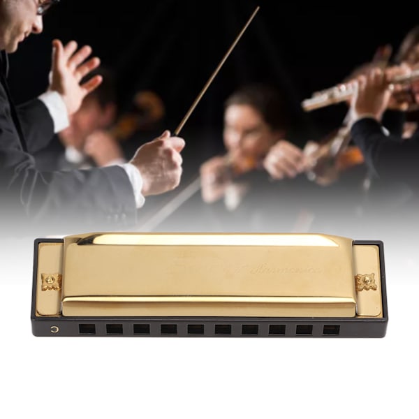 Munspel Krompläterad Kopparplatta Gyllene 10 Hål 20 Toner C-Dur Munorgel Instrument för Konsert