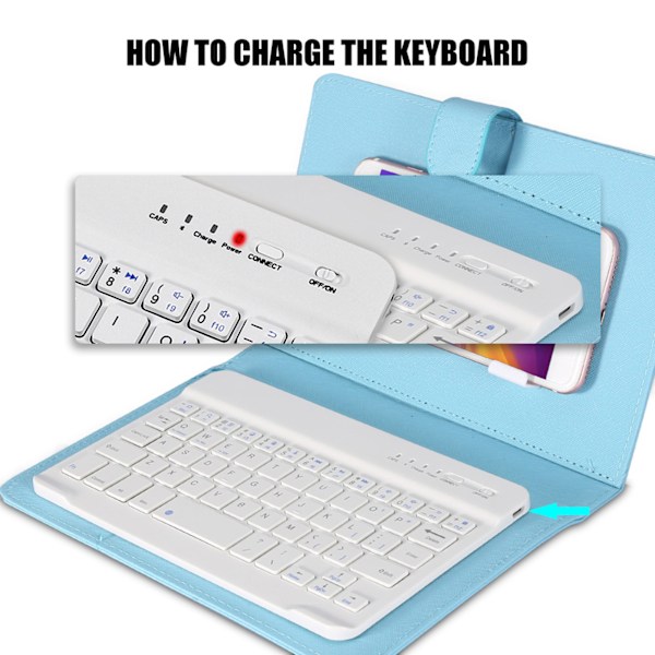 Universal trådløst Bluetooth-tastatur Flip Case Cover med stativ for iOS/Android-telefoner