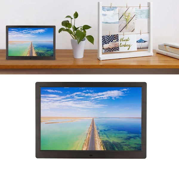 15,6 tums LCD Digital Fotoram HD 1920x1080 Stor Lagring Elektronisk Bildram Svart 100‑240V EU-kontakt