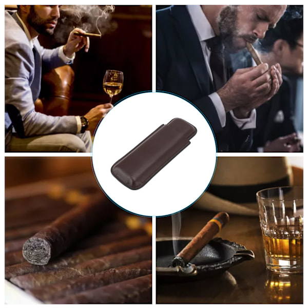 Lädercigarrfodral Bärbar 2 Finger Cigarrhållare för Resebusinessresa Pojkvänsgåvor Djupt Kaffe