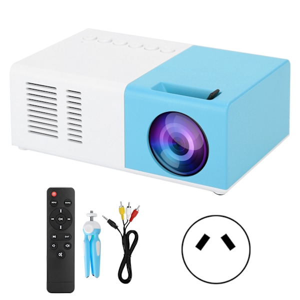 Mini Portabel LED-projektor 1800LM med stativfäste 100-240V för hemunderhållning (BlåVit AU-kontakt)