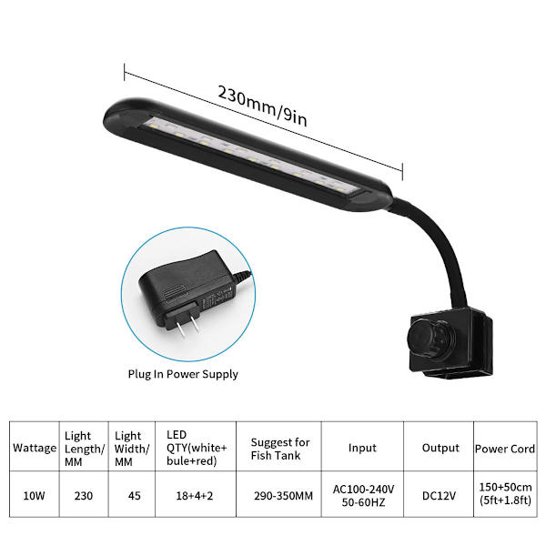 Akvariumbelysning, Elegant Tunn Design För Nanoakvarier Upp Till 40 L, LED-kontroll Clip-on Lampa Med 18 Vita Och 6 RGB Leds För Ljust Skimmer
