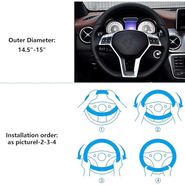 - Joustava hiilikuituinen nahkainen auton ohjauspyörän suojus, liukumaton, hengittävä, ilman sisärengasta, universaali koko 37-39cm (sininen)