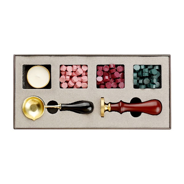 Set med vaxsigillstämpel, med 3 färger vintage sigillvax pärlor