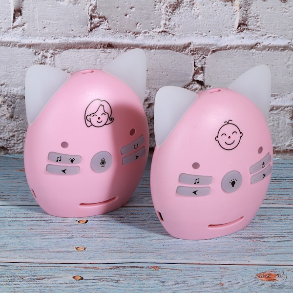 Audio Baby Monitor 2.4GHz Trådløs Musik 2 Vejs Stemme Lille Nattelys Walkie Talkie 100‑240VPink EU Stik