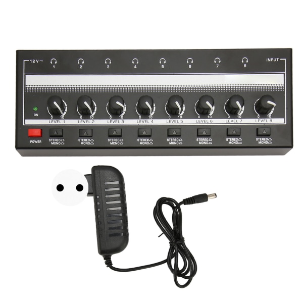 Stereo Hovedtelefonforstærker 8 Output 1 Input Kanal Klar Lyd Kompakt Metal Headset Amp til Studio Scene 100‑240V