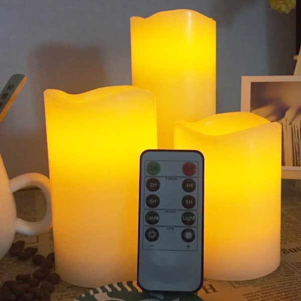 Eleganta stora LED-ljus i bisquefärgad harts, väderbeständiga för inom-/utomhusbruk, timer, flimrande låga, batteridrivna elektriska ljus för hemmet