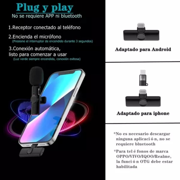 Professionell trådlös mygga för stabil överföring, smart brusreducering, kristallklar ljudkvalitet, Plug & Play för iPhone, iPad,