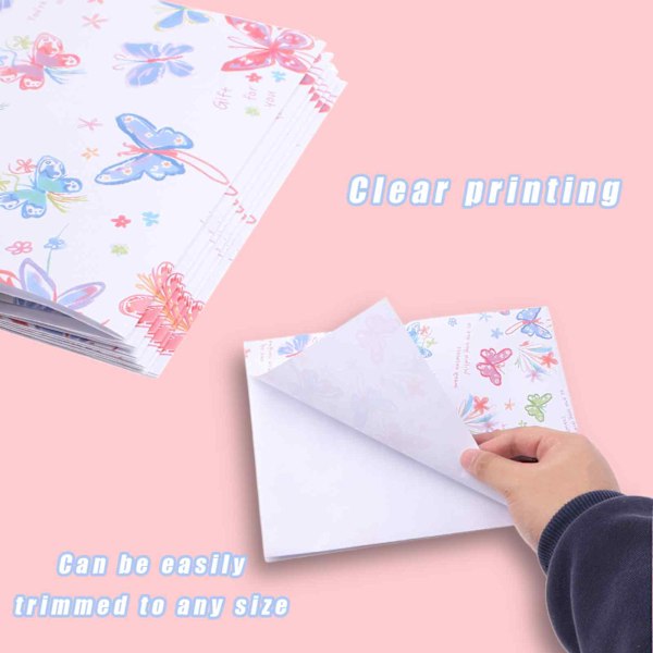 6 Ark Fjäril Omslagspapper, Blomsterförpackningspapper, Rosa Fjäril Omslagspapper, Omslagspappersrulle för Alla hjärtans dag, Födelsedagsfest, Baby