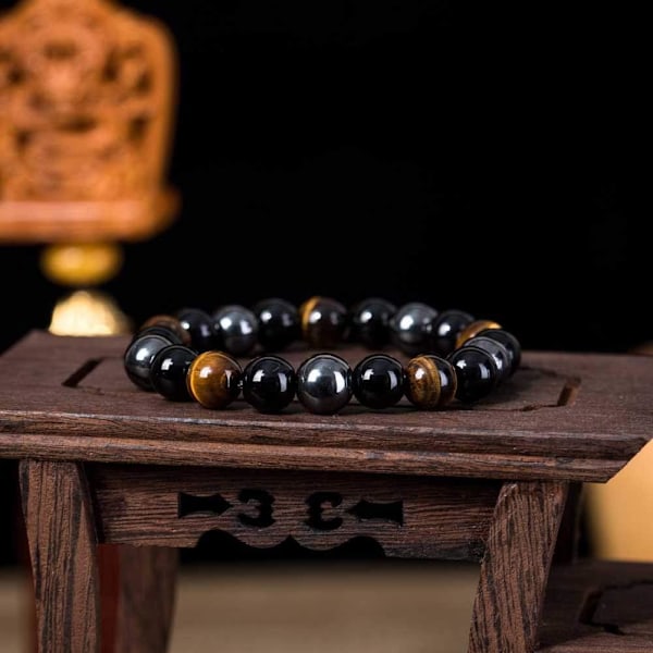 Trippel Skydd Andeväktare, Helande Armband: Justerbara Herr Dam Accessoarer, Naturstenar - Tigeröga, Hematit, Obsidian För Hälsa,