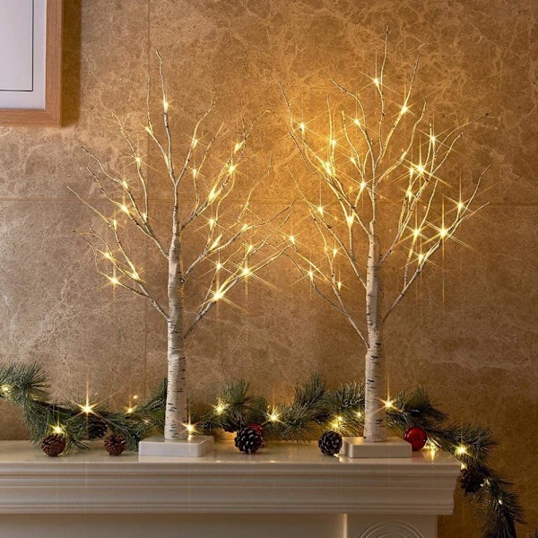 60 cm LED Vitt Kvistträd, Batteridriven Belyst Björk för Heminredning, Kvalitetssäkring & Flexibel Gren
