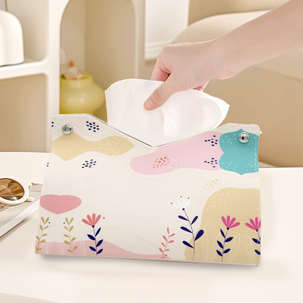 Servettlådeöverdrag, blommigt mönster målat PU-läder rektangulärt servettlådeöverdrag badrumstillbehör, servettlådehållare