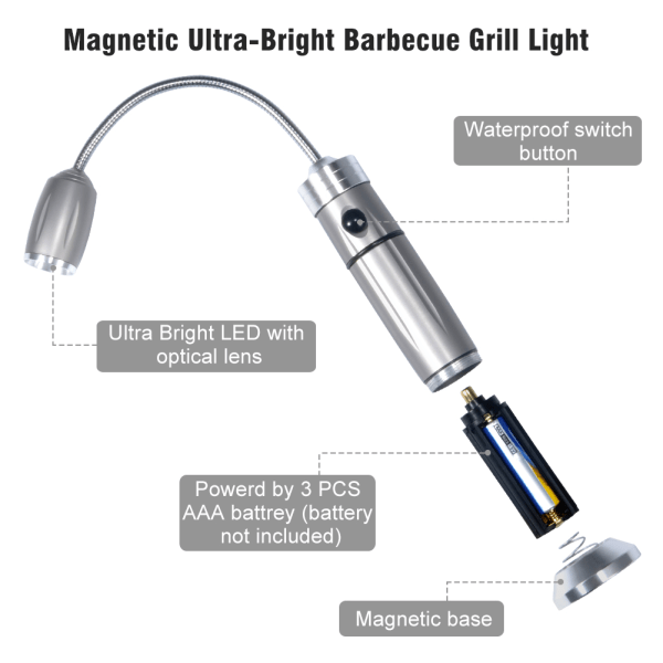 Justerbar Grill Lys Magnetisk Base Fleksibel Kraftig
