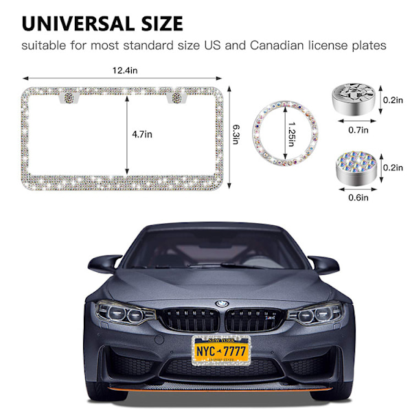 2 Pack Bling Car License Plate Frames for Women and Men,Sparkl