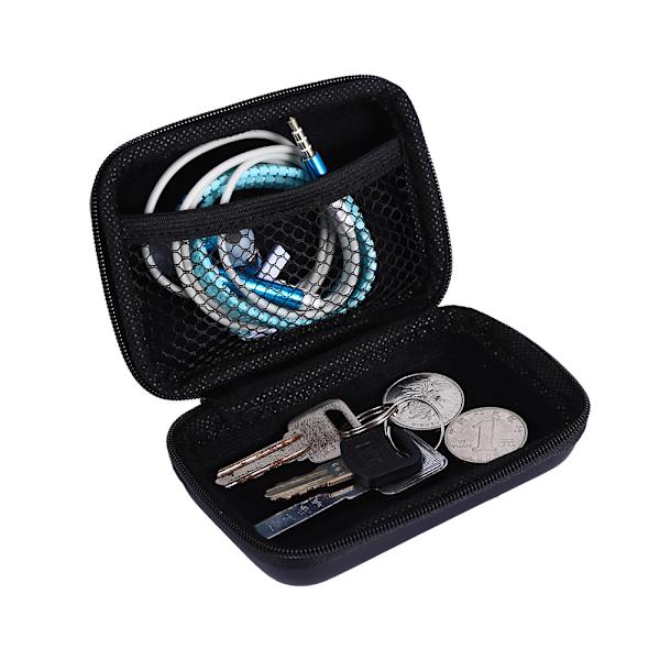 Mini EVA-hörlurskabelväska Hård laddnings-USB-kabelväska Skyddande arrangörlåda Svart