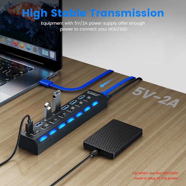 4/7 Port USB 3.0 Hub Aktiv med Strömförsörjning Splitter USB För Windows PC Laptop DHL