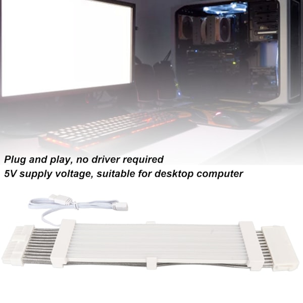 ARGB Förlängningskabel med Sleeves 5V 18AWG Flexibel Hög Strömstöd Synkroniserad PSU-kabel med Flera Färglägen 24PIN