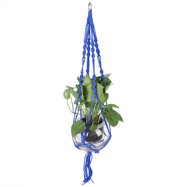 Macrame växt hängare inomhus utomhus växt hållare för hängande krukväxter blommor (Blå)
