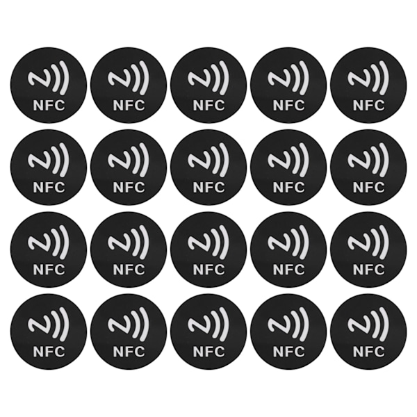20 stk. NFC-klistremerker, kompakte, bærbare, forstyrrelsesbestandige, omskrivbare CUID NFC-klistremerker for NFC-aktiverte enheter, svart