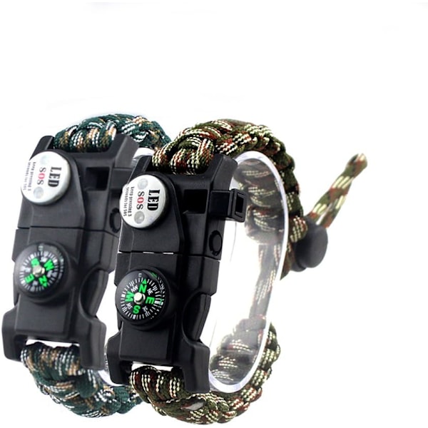 Eldstartare Överlevnadsarmband Paracord, Justerbar 20-i-1 Utrustningssats, Vattentät SOS-lampa, Militärklassad 550 Fallskärmslina, Kompass, Visselpipa för
