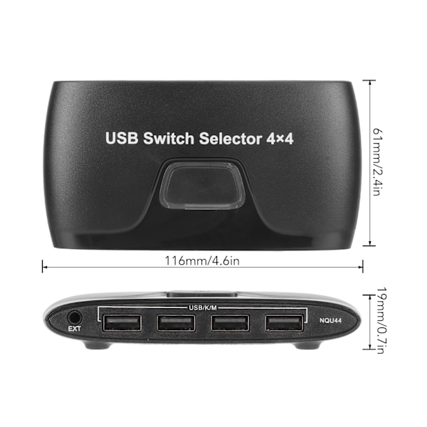 4-porters USB 2.0-svitsjvelger 4 datamaskiner som deler 4 USB-enheter USB KVM-svitsj for tastaturmus