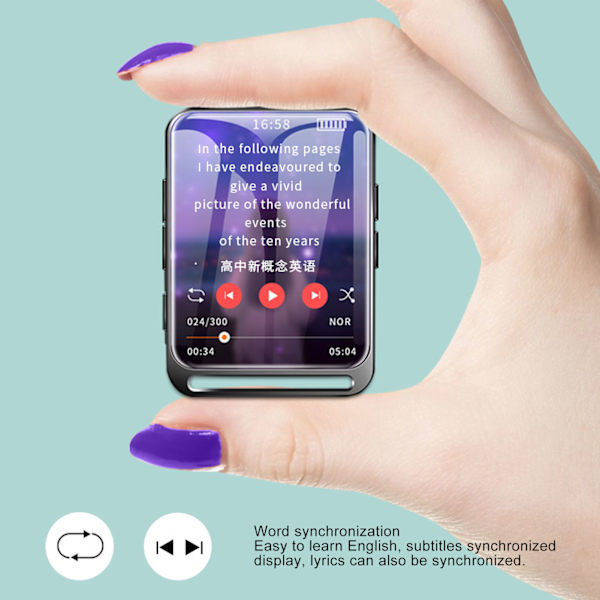 2,4-tums musikspelare Full Touch Scree Bärbar MP3-spelare Bluetooth 5.0 Högdefinitions MP3-spelare för sport Elektronisk bok