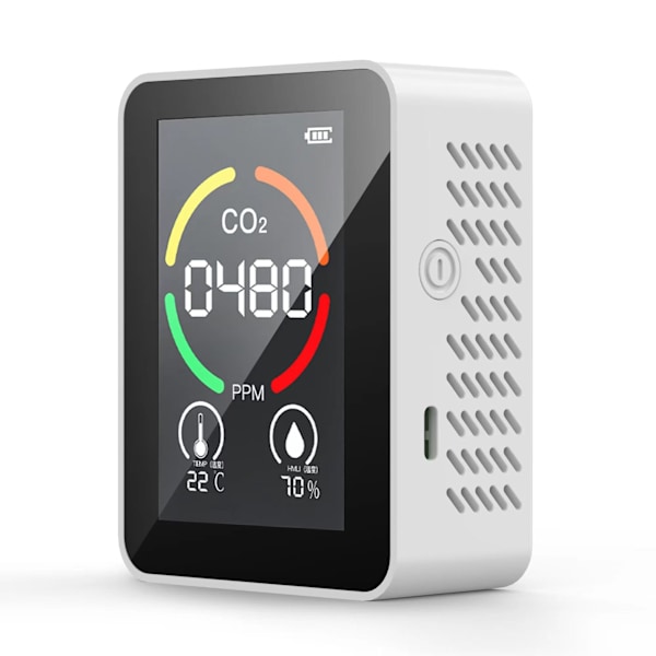 Koldioxiddetektor, Bekasa 5-i-1 luftkvalitetstestare inomhus CO2-mätare digital TVOC HCHO-monitor temperaturfuktighetssensor testare färgglad