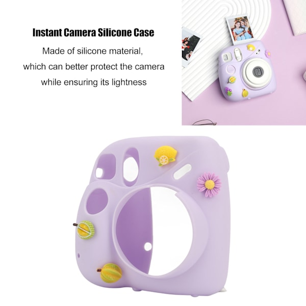 Omedelbar kamera lätt fodral med axelrem mjukt silikon skyddande fodral för Instax Mini 7 Plus lila frukt