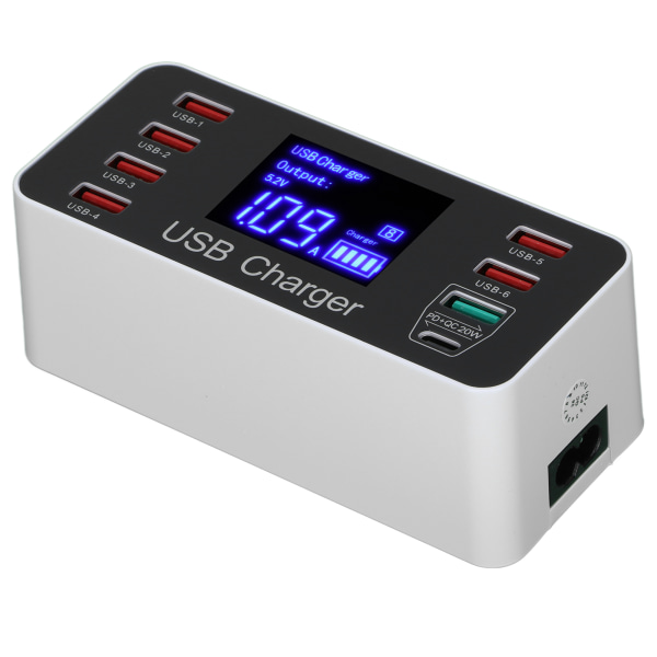 40W USB-telefonladdare med 8 portar, bärbar QC3.0 USB C Typ C snabbladdare för resor