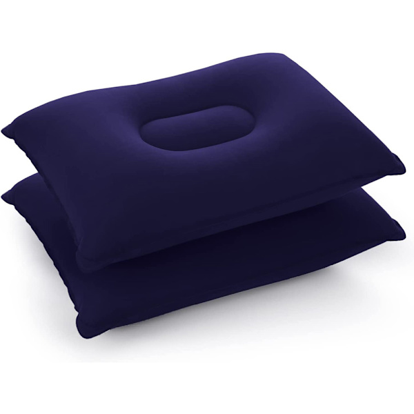 Uppblåsbar Campingkudde Set 2 Flockad Kudde Bärbar Resekudde Luftkudde för Kontor, Bil, Flygplan 41x29cm