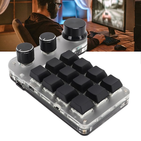 Programmerbar tastatur med RGB 3 knott 12 taster Bluetooth DIY multifunksjonstastatur for kontormedielaboratorium