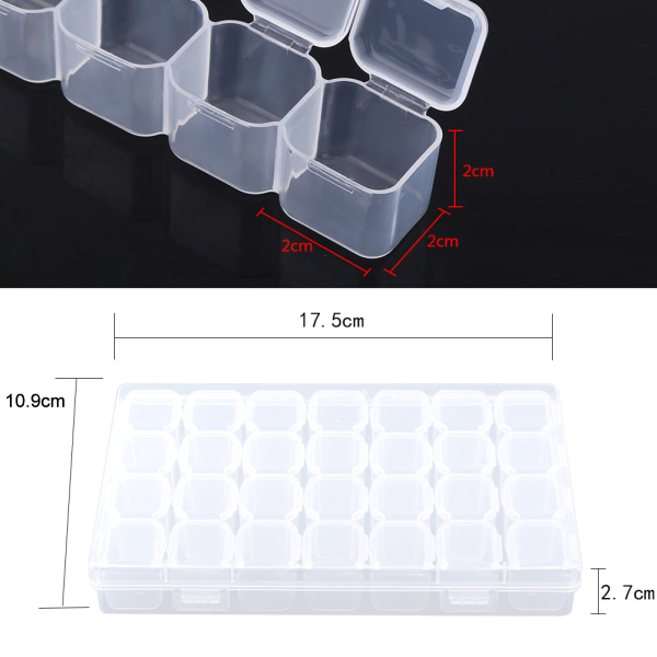 Genomskinlig plast 28 fack justerbar tablett medicin piller smycken