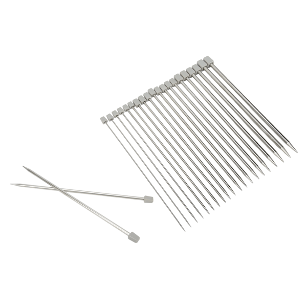 22 stk. strikkepinde 25 cm rustfrit stål blankt bredt anvendelsesområde metal strikkepindesæt