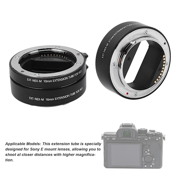 Autofokus Makroförlängningsrör Adapterring 10mm 16mm 21mm för Sony E-Mount Objektiv