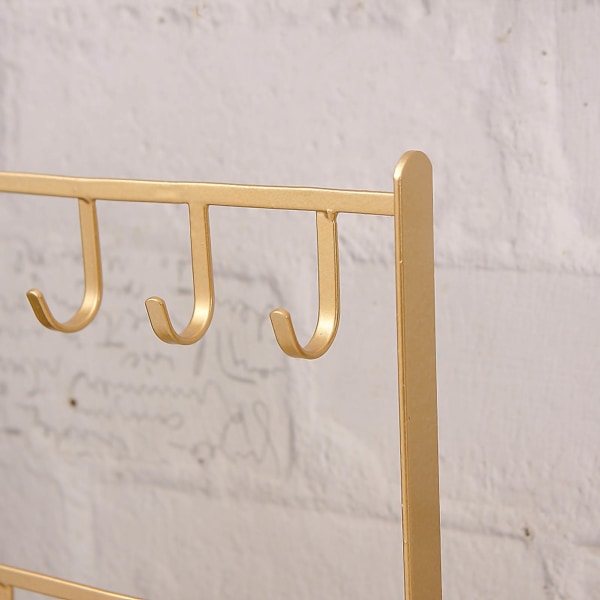 Smyckesdisplay Organizer Stativ med 10 krokar Gyllene Järn Displayställ för Halsband Hårtillbehör Örhängen, Gyllene