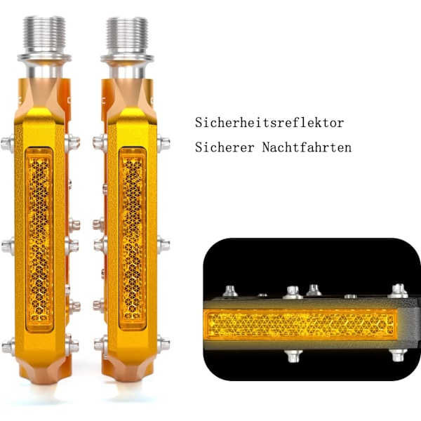 Cykelpedaler, Reflexer för säkerhet i mörker, Aluminiumlegeringskonstruktion ger stabilitet och hållbarhet, 1 set