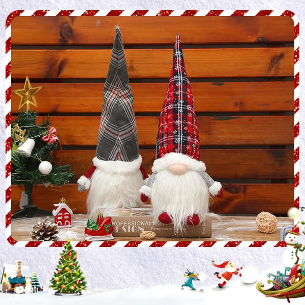 Jul i plysch Gnomes Ljusdocka 2 st Stickad Tomte