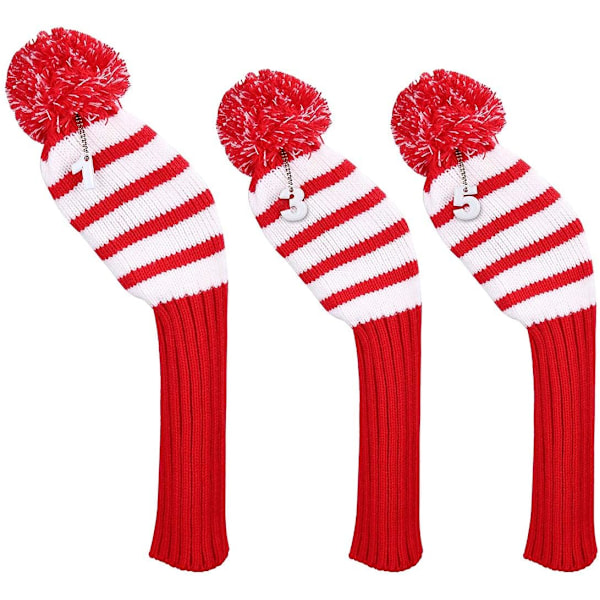 Golfklubbhuvudskydd, Stickat Tyg Set om 3, Anti-Noppor Dubbla Lager Tvättbara Långhalsade Sockskydd, Lätt Att Ta På och Av för Driver, Fairway, Hybrid,
