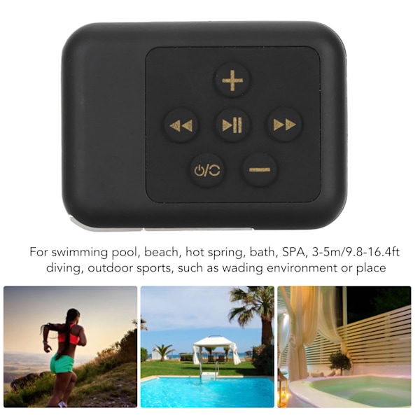 Vandtæt MP3-afspiller Multifunktionel HiFi Stereo Støjreduktion Bagklips MP3 Musikafspiller til Svømning Dykning Sport Sort