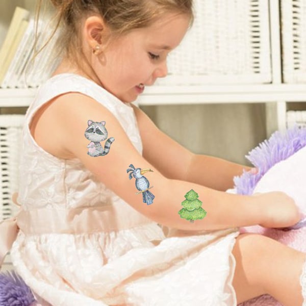 10 Ark Trendiga Tattoo Barnmotiv med Djur, Motiv Djur, Barntatueringar, Hudvänliga Barntatueringar att Klistra På