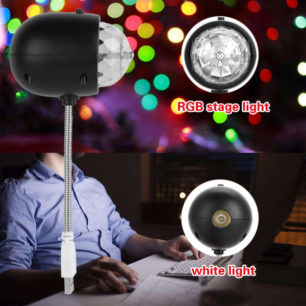 USB Mini Stage Lampe Bærbar LED RGB / Hvit Lys Disco Fest L