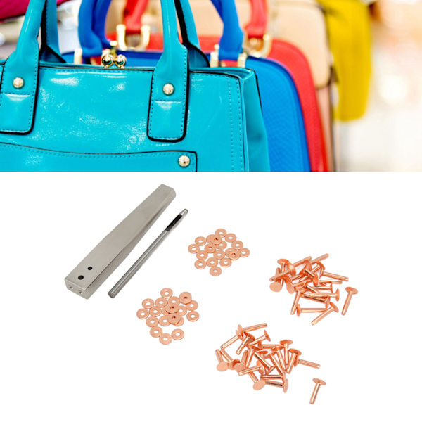 Kobbernagler Burrs Kit Kobbernagler med Settere Rustfrie Nagler DIY Lærhåndverktøy for Klær Veske Belte Stil C