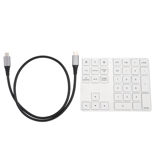 Trådlös sifferplatta BT numeriskt tangentbord 34 tangenters tangentbord HUB TypeC passar för Windows Silver